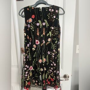Tahari Floral Embroidered Black Dress